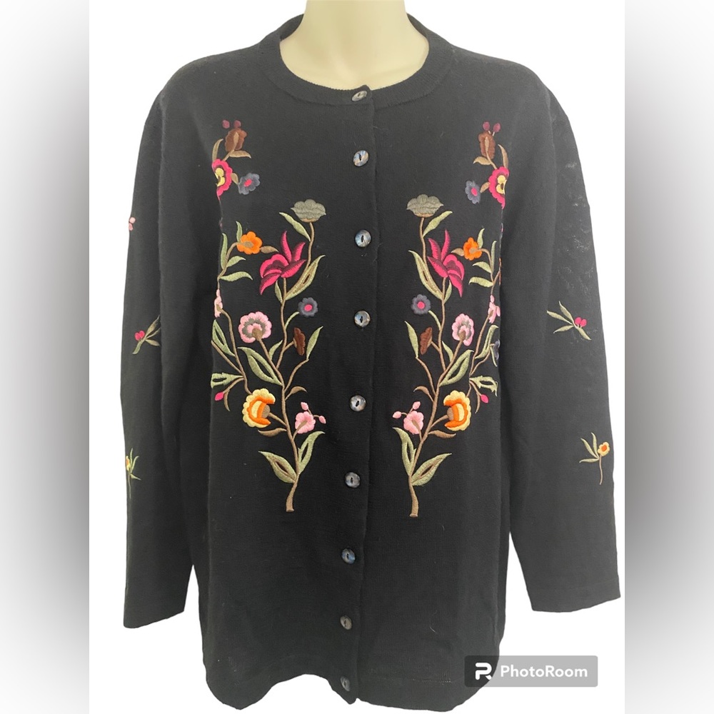 Nonpareil floral embroidered cardigan. EUC size large.